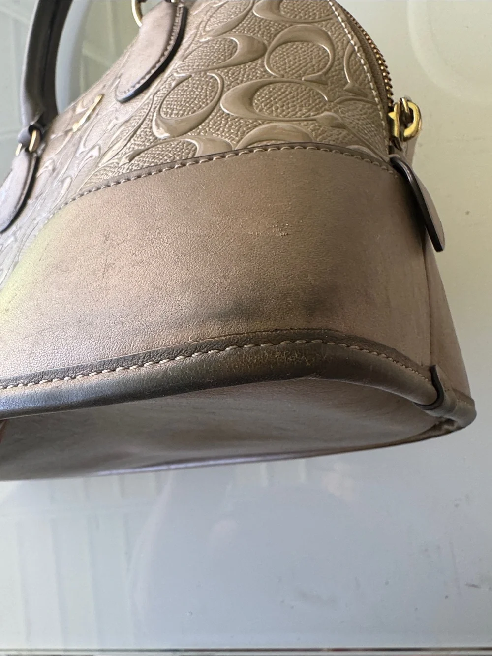 Coach Metallic Taupe Signature Dome Satchel
